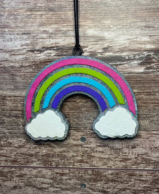 Rainbow with Clouds Silver Car Freshie